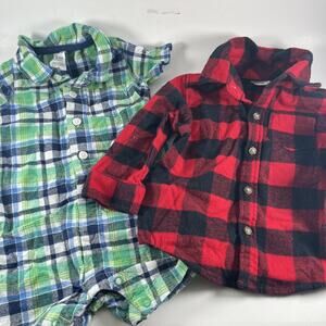 Carters Baby Boy Outfit Set Plaid Shirt Romper 12M Casual